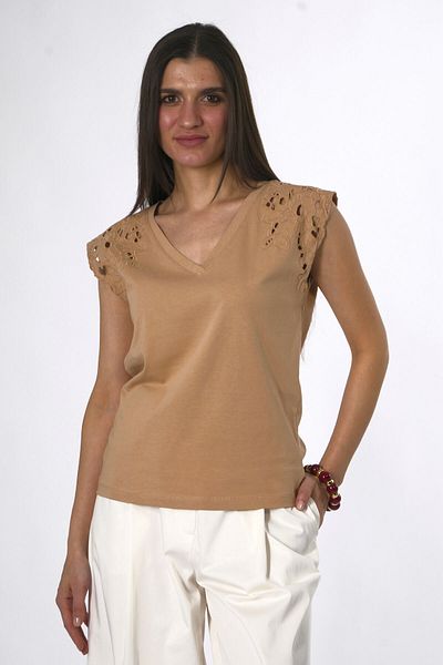 ABBRA Tricou de damă 100% bumbac cu mâneci brodate
