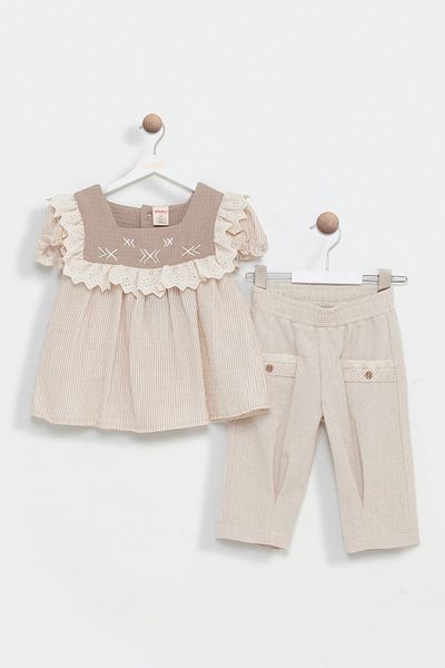 Bombili Lacy, Frilly, Embroidered, Elastic Waist, Eid Special Day 2-Piece Baby Girl Set