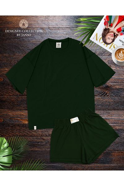 JANSO GROUP - Women Short Sleeve Tshirt-Shorts Set Large Size Oversize Cotton Solid