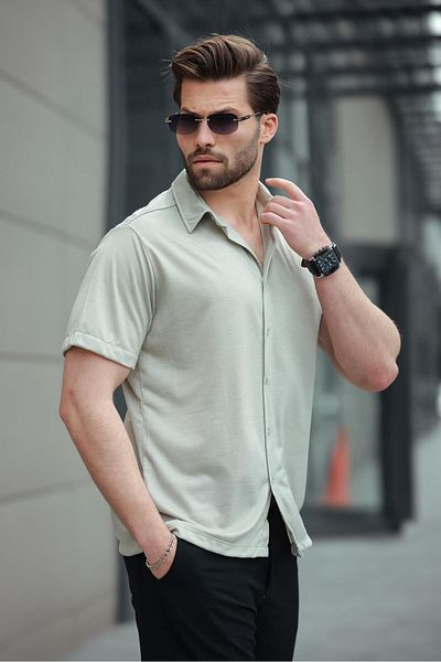 Madmext Ανδρικό πουκάμισο Mint Green Basic κοντομάνικο E6760