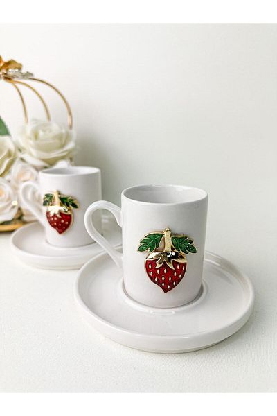 Süper Home Red Strawberry Patterned Coffee Cup Süperhome