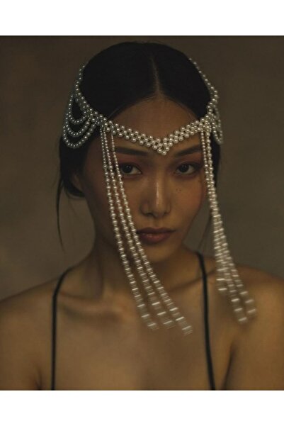 SHİNELİZE Gelin için İncili saç aksesuarı, orta asya gelini aksesuar, inci ak...