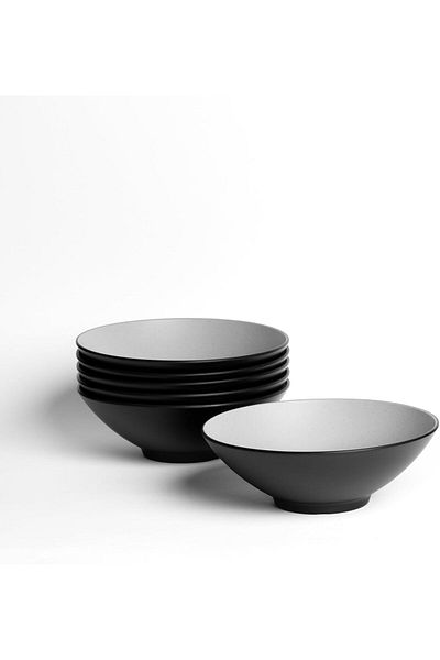 mastergold 6 Piece Premium Melamine Bowls (Gray | Black, 23.75 cm) for Serving Soup, Soup, Noodles & Rice