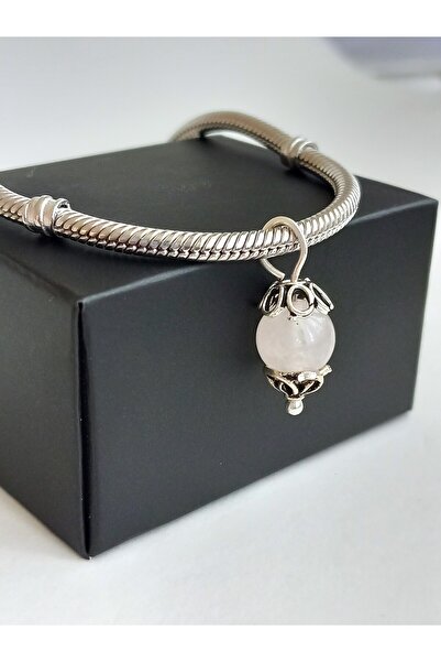 KESKİN GÜMÜŞ 18 Ayar Altın Kaplama Pembe Kuvars Doğal Taşlı Tasarım Gümüş Aşk ve Sevgi Charmı