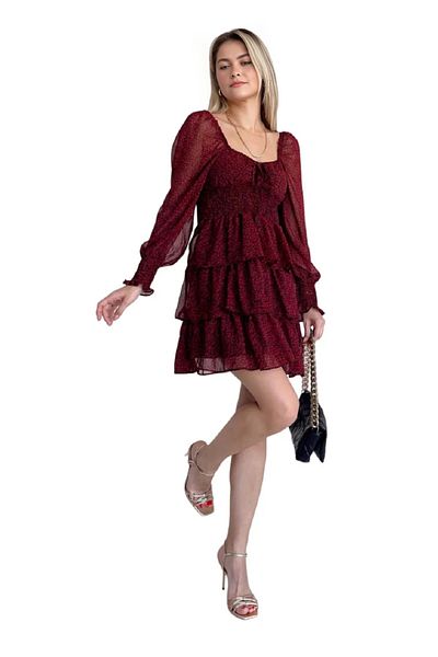 Modasultan Square Neck Gimped Layered Short Chiffon Dress