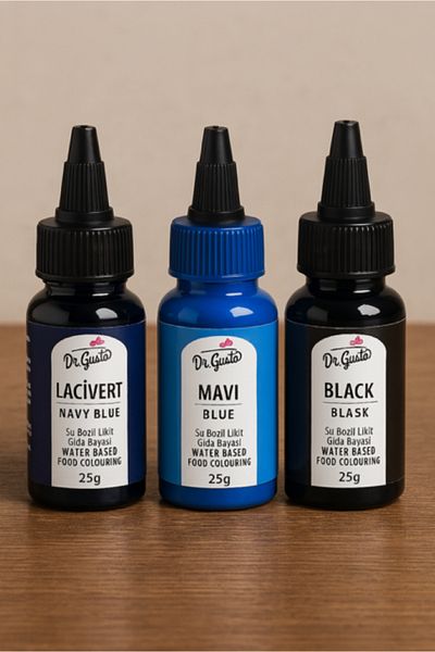 Dr. Gusto Liquid Food Coloring Set of 3 Navy Blue Blue Black 25 Gr