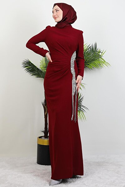 GİYZAMİLA Φόρεμα με φούντα μπορντό