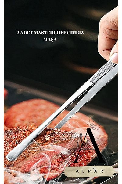 ALPAR 2 Pieces Masterchef Stainless Steel Tongs - Meat, Bbq, Barbecue, Decorative U