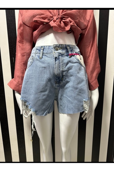 neslihansarıca džínové šortky , vysoký pas roztrhané roztřepené detaily krátké džínové šortky