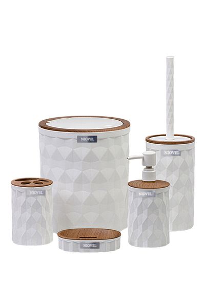 NIOVEL Set accesorii baie 5 piese DB3, perie wc,cos gunoi,dispenser sapun,suport periute,suport sapun,Alb