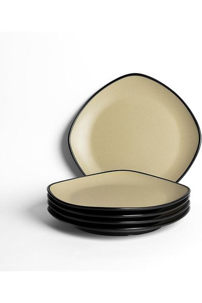 mastergold Melamine 6 Piece Square Flat Dinner Plates ( Beige | Black, 17.5cm ) for Meat, Noodles & Desserts