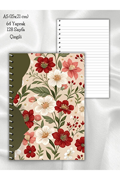daily notebook Çizgili Defter,64 Yaprak ,A5 Orta Boy (15x21 cm) Boyutunda,Spiralli ,Çiçekli