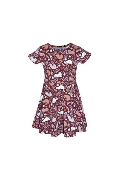 LOVETTI Μοτίβο Lazy Cat - Κοριτσίστικο κοντομάνικο φόρεμα