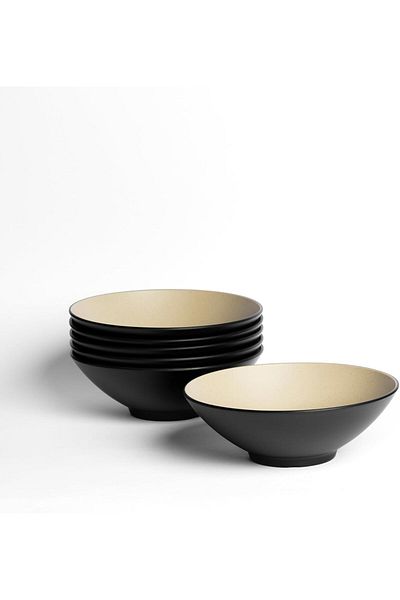mastergold 6 Piece Premium Melamine Bowls (Beige | Black, 18 cm) for Serving Soup, Soup, Noodles & Rice