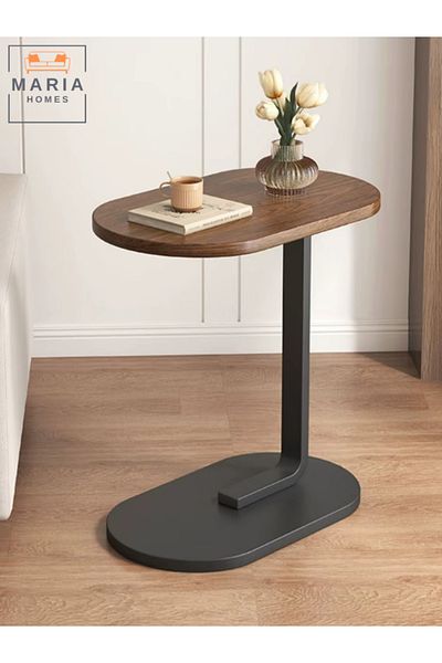MARIA HOMES C Shaped Side Table with Metal Frame Coffee Bed Couch End Table Laptop Holder Table for Home