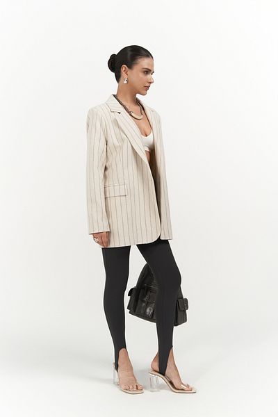 BOHEMAİ Beigefarbener Basic-Blazer Juba geräuchert gestreift