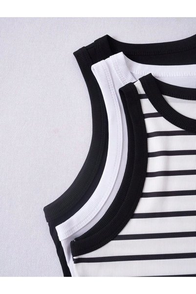 bemmoda طقم نسائي مكون من 3 قطع بلوزة رياضية مرنة ملونة