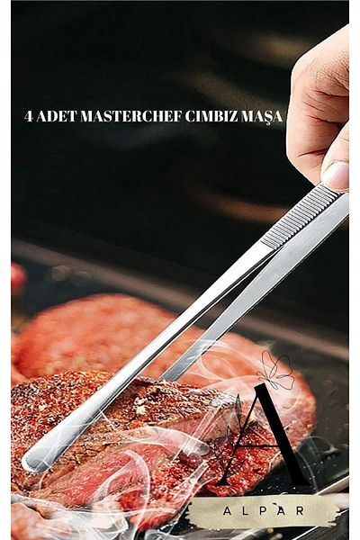 ALPAR 4 Pcs Masterchef Tongs - Stainless Steel Tongs Suitable for Conductors, Meat, Barbecue, Barbecue and Decorative Tongs