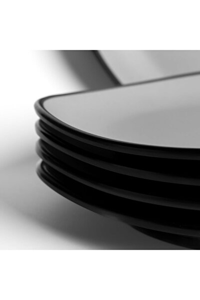 mastergold Melamine 6 Piece Square Flat Dinner Plates ( Grey | Black, 22.5cm ) for Meat, Noodles & Desserts
