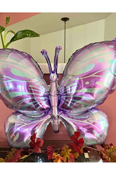 parti sürprizi Mor Kelebek Çizgili Folyo Balon 1 Adet