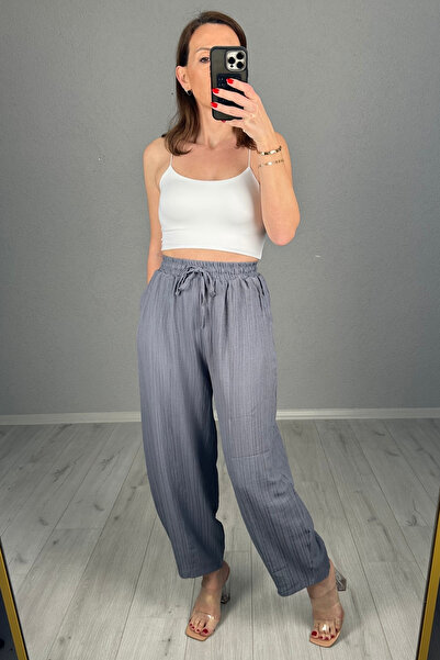 lady special Pantaloni de vară cu balon largi din țesătură Seersucker de damă