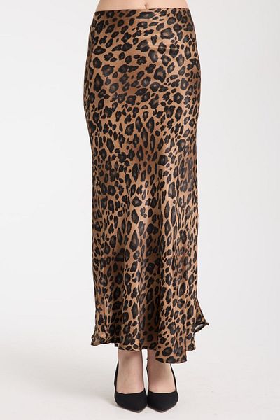 İLKCET MODA Satin Fabric Midi Length Leopard Women's Skirt