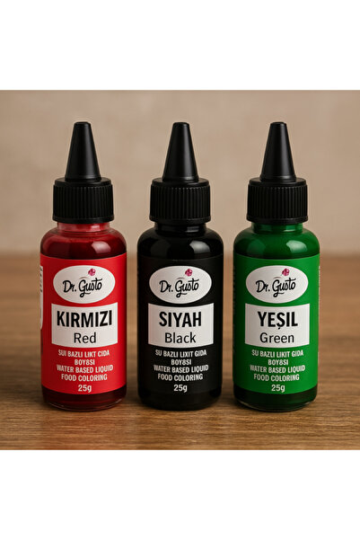 Dr. Gusto Likit Gıda Boyası 3 lü Set Kırmızı Siyah Yeşil 25 gr