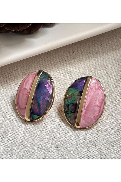 juleeco Ellipse Gold Pink Pearlescent Earrings