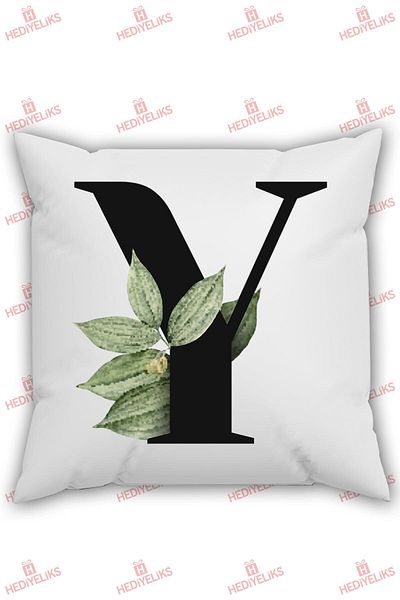 HEDİYELİKS Y Letter Alphabet Themed Flower Patterned Gift Pillow