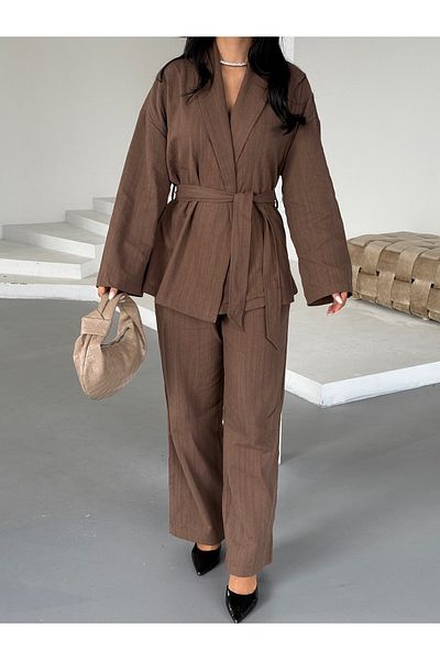 R&G RIMANERE GIOVANI Women S Belted Kimono Jacket & Wide Leg Pants Set - Summer and Cool Fabric