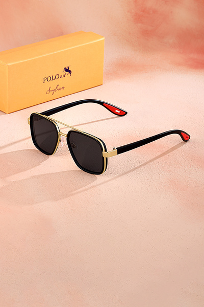 Polo Air Men's Sunglasses Uv400 Protection Metal Frame Soft Plastic Body Black Gold