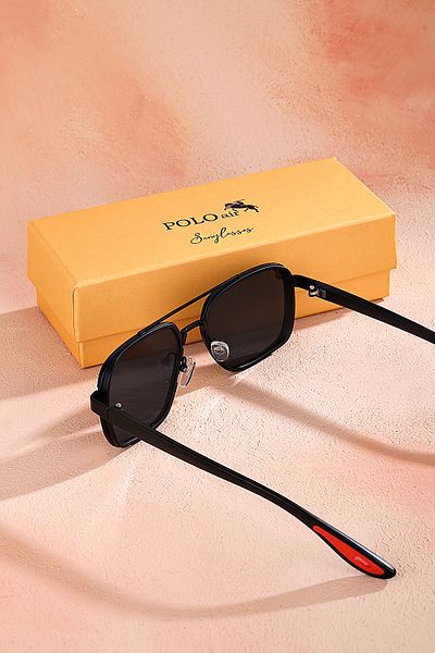 Polo Air Men's Sunglasses Uv400 Protection Metal Frame Soft Plastic Body Black Color