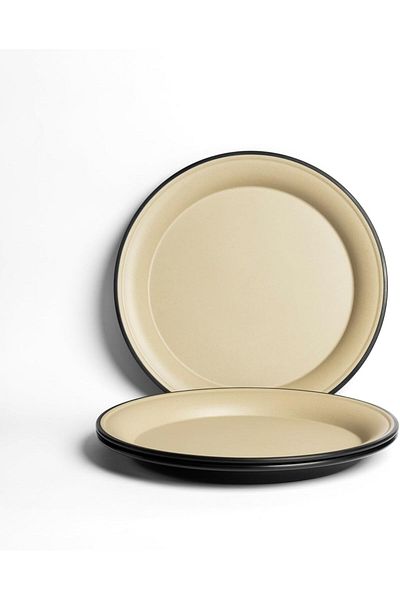 mastergold Melamine 3 Large Round Serving Plates (Beige | Black, 40cm) for Serving Banquets, Rice, Seafood