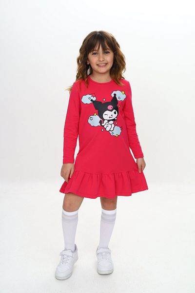 Sevimli Girl's Dress Kuromi Printed Long Sleeve Skirt with Ruffles