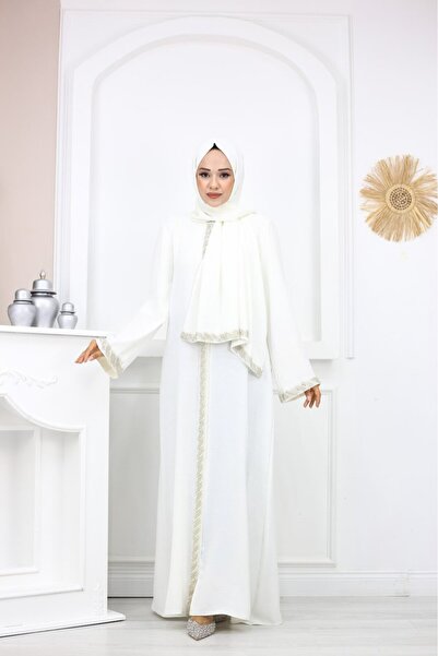 Elif Artar Sultan Taşlı Abaya Beyaz