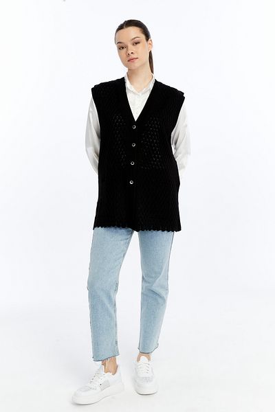 larocci Women's Standard V-Neck Small Argyle Pattern Mother Vest with Pockets