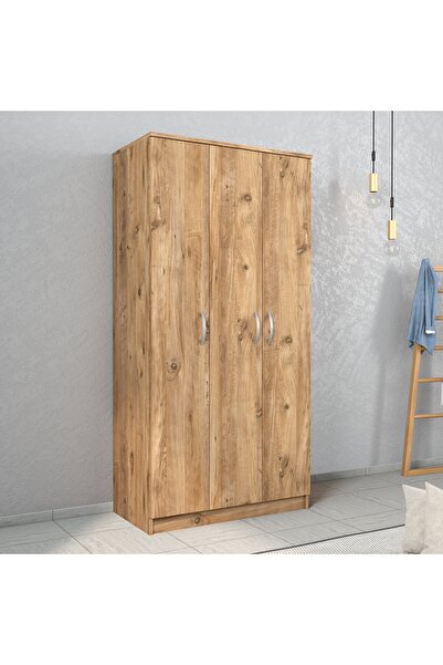 Tanmob Nisa 3 Kapılı 6 Raflı Geniş Gardrop Çam - GRD0902