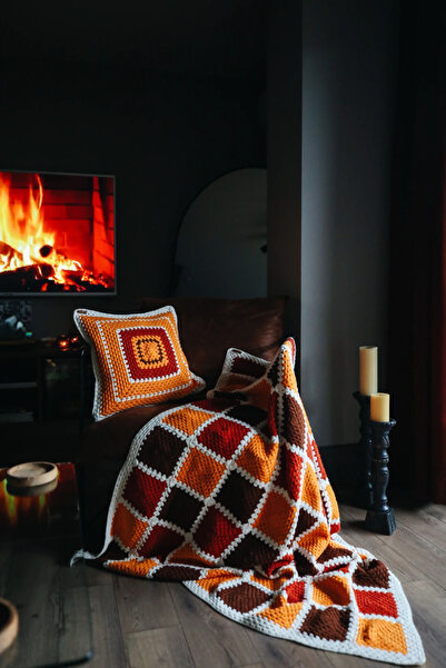 Talinhandmade طقم بطانية ووسادة رمي النار