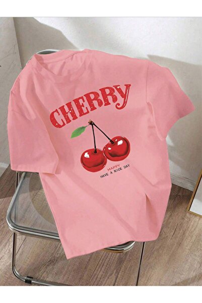 EVIus Голяма тениска с кръгло деколте с принт на череши