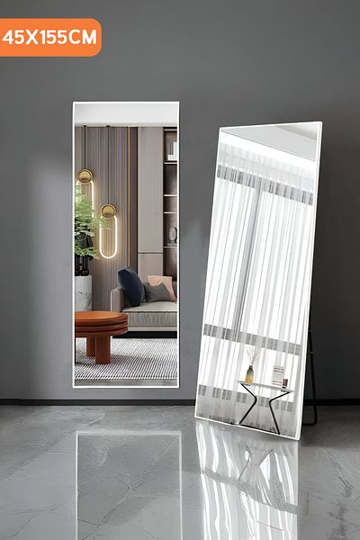 Taimi Rectangular Glass Mirror With White Aluminum Frame - Wall-mounted & Freestanding - 45w X 155h Cm