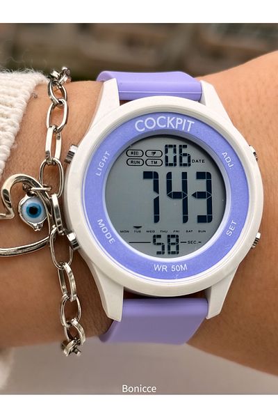 Cockpit Brand Purple Color Silicone Cord, Luminous, Digital Sports Women's Wristwatch Bracelet