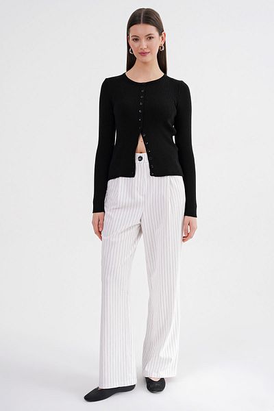 Mixray 6931 Women's Buttoned Ribbed Knitwear Cardigan Black