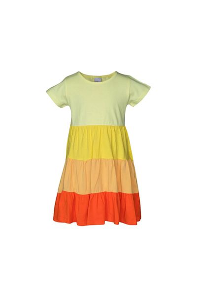 LOVETTI Girl's LAyered Colorful Light Yellow Short Sleeve Dress