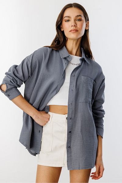 GENIUS STORE قميص نسائي من الموسلين الأساسي كبير الحجم WOMEN-MUSLIN-SHIRT