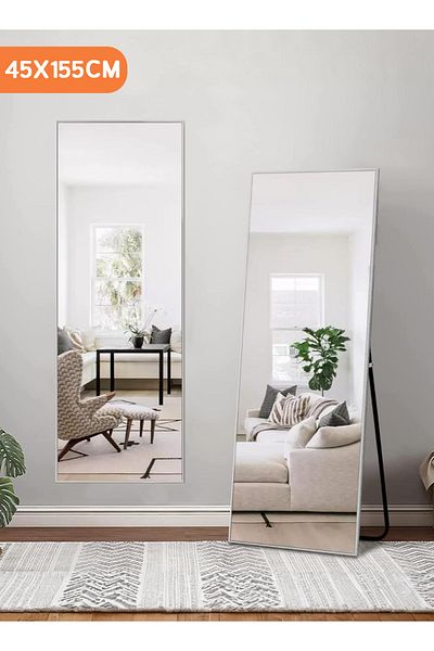 Taimi Rectangular Glass Mirror With White Aluminum Frame - Wall-mounted & Freestanding - 45w X 155h Cm