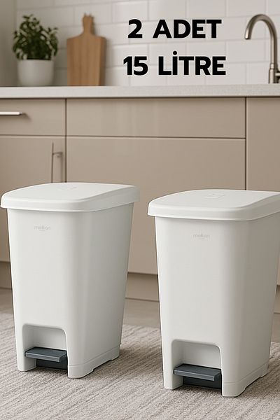Melkan Home 2 τεμάχια Κάδος απορριμμάτων με πεντάλ 15 λίτρων Λευκός κάδος απορριμμάτων Λεπτός κάδος απορριμμάτων με πεντάλ 15 λίτρων 40 cm Λευκός