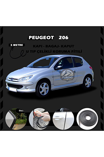 Universal Peugeot 206 Oto Araç Kapı Koruma Fitili 5metre Parlak Siyah Renk