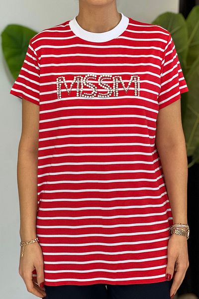 Missemramiss Red Stone Striped Tshirt Tunic 4734