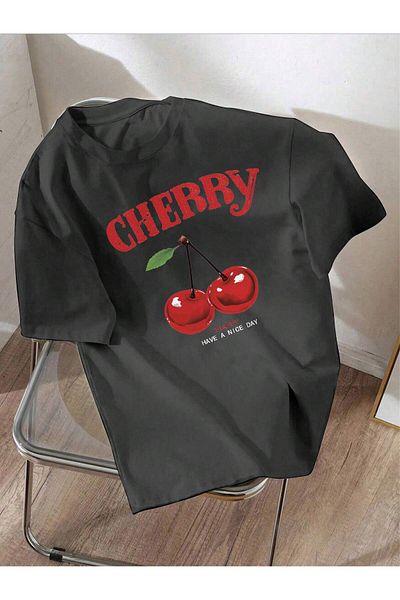 EVIus Μπλουζάκι με λαιμόκοψη με στάμπα Cherry