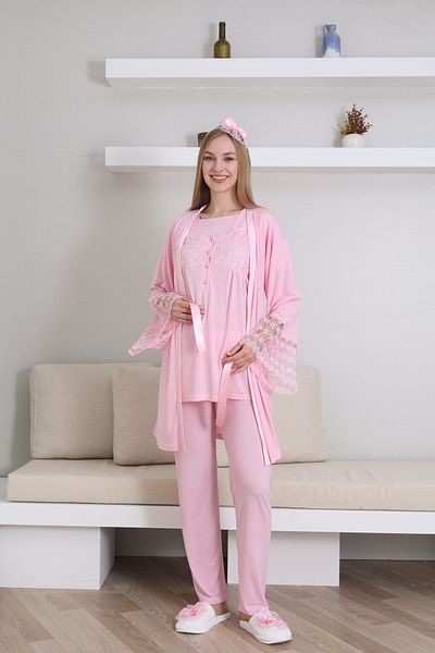 EM&FA TEKSTİL Pregnant Maternity Pajama Set with Robe